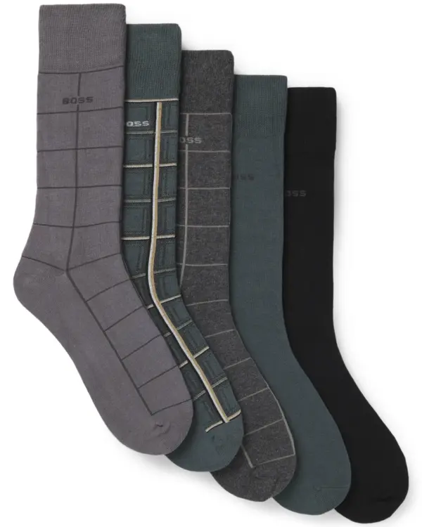 Hugo Boss Giftbox Herensokken 5-Pack Check Grijs
